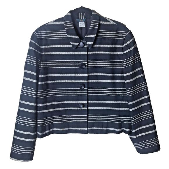 H&W Size 18 Waist Length Blazer Jacket Women's Black With Gray Strips Career - Picture 1 of 15